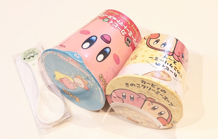 「カービィのきのこクリーミースープ」と「星のカービィ クリーミートマト味ヌードル」（カービィたちの超まんぞくフェス）